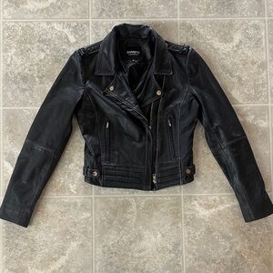 Barneys New York Black Leather Biker Jacket